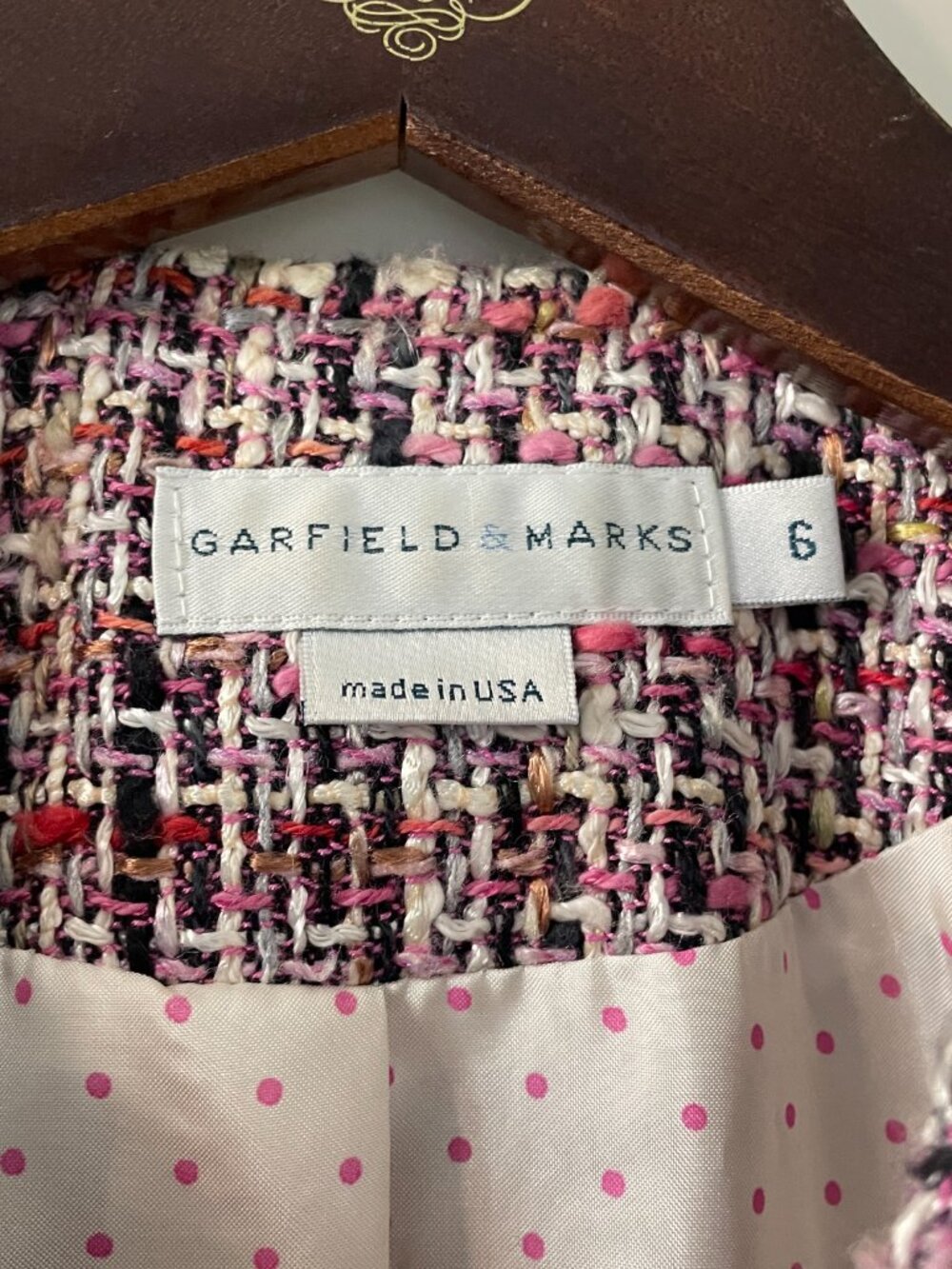 Garfield & Marks Pink Long Tweed Made in USA‎ Coat Size 6 Vintage - Picture 5 of 6
